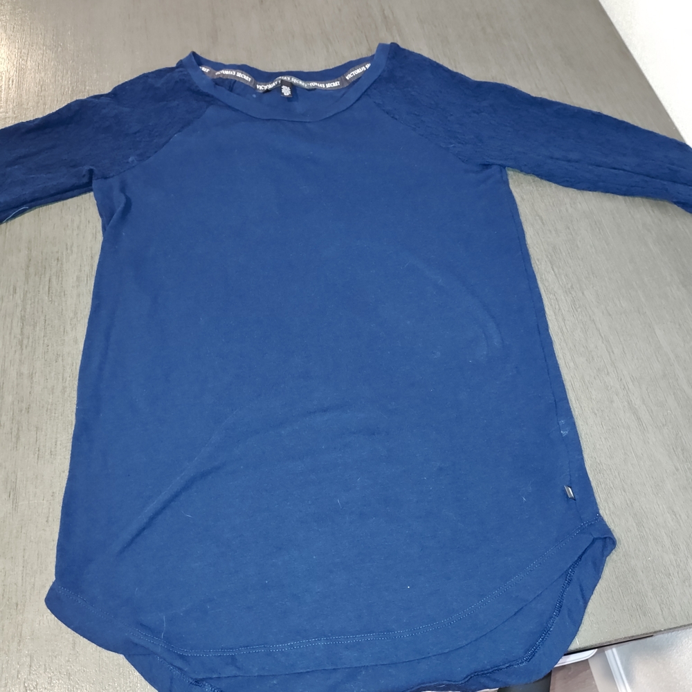 Victoria Secret Woman's Royal‎ Blue Blouse Lace Sleeves Size S